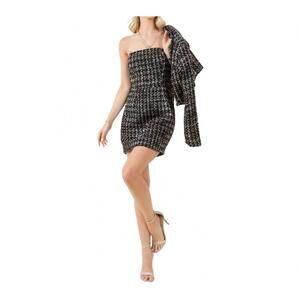 NEW MISS AVENUE erica plaid tweed tube mini dress in black